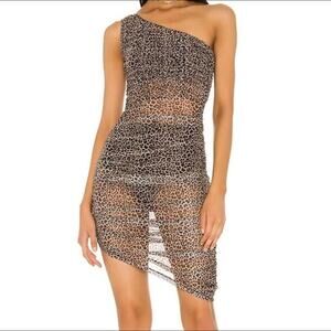 Guizio One Shoulder Ruched Leopard Print Asymmetrical Mini Dress Size XS